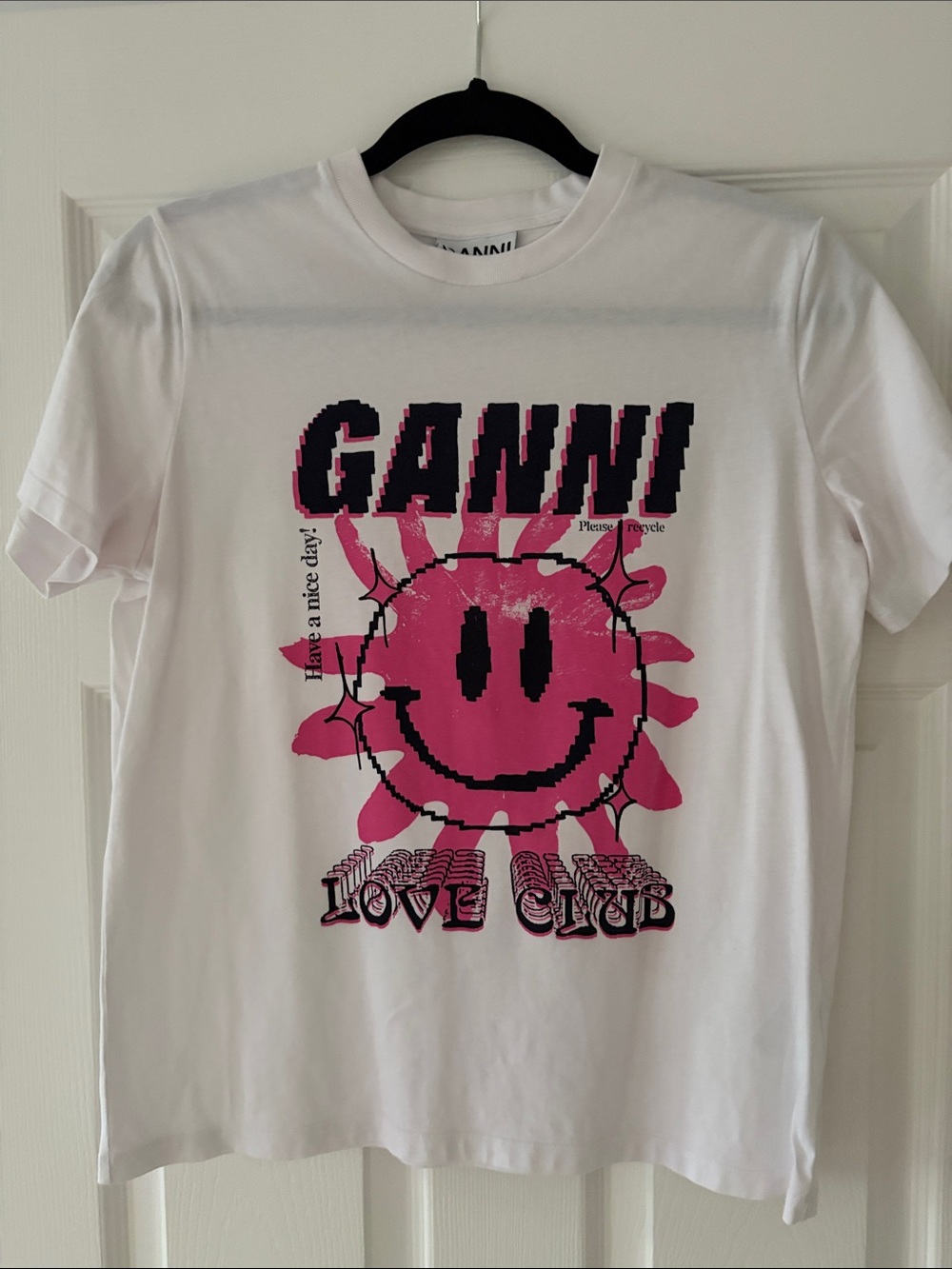 GANNI XS fits like Small White Tee with Pink Graphic